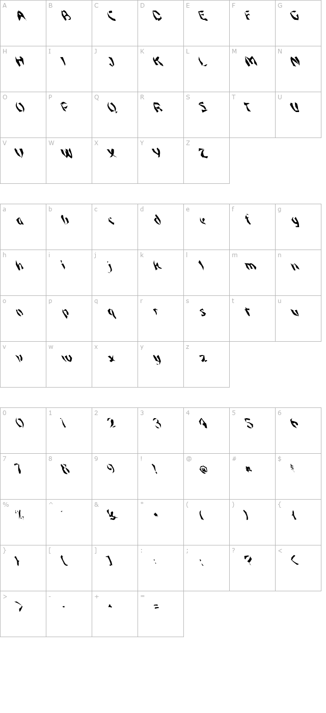 FZ WACKY 45 LEFTY character map