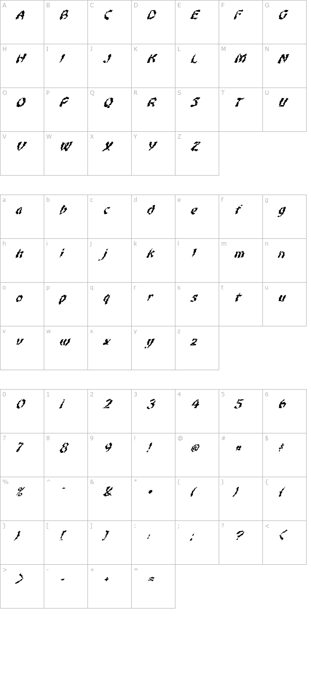 FZ WACKY 48 ITALIC character map