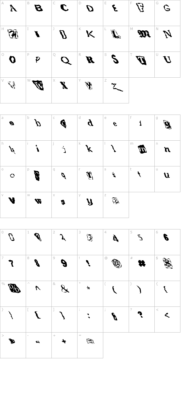 FZ WACKY 50 LEFTY character map