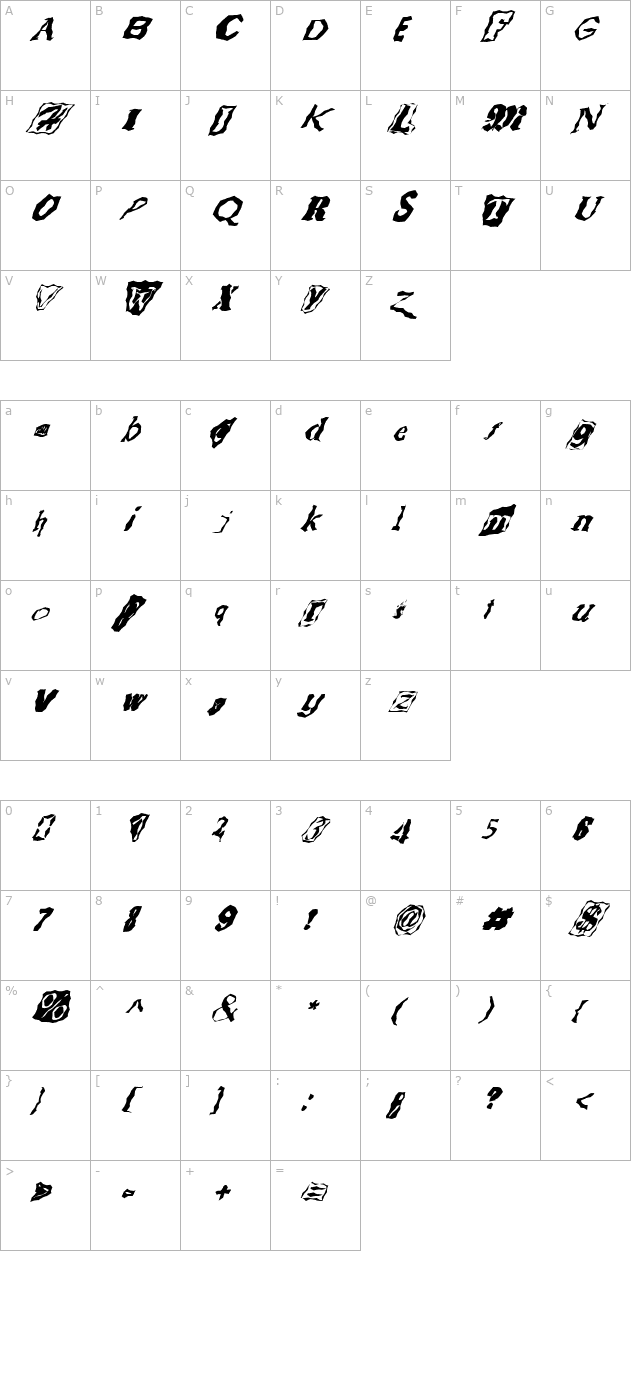 fz-wacky-51-italic character map