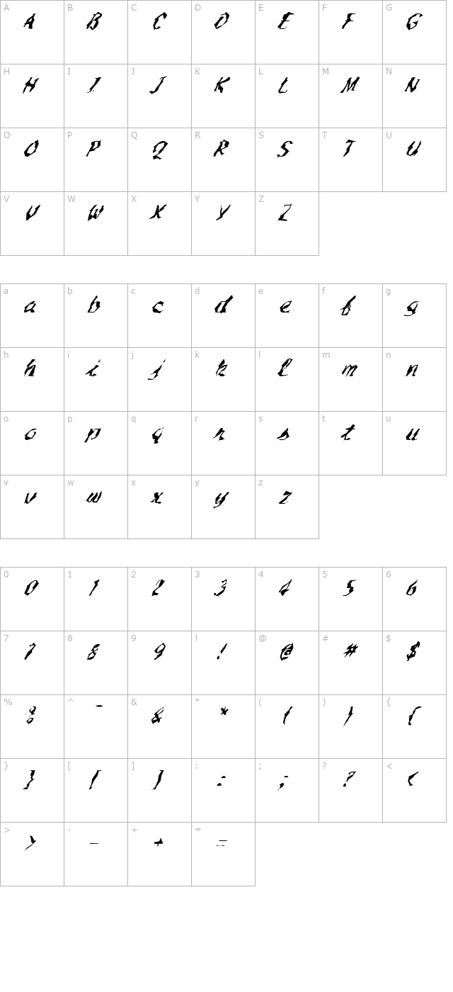 fz-wacky-54-italic character map