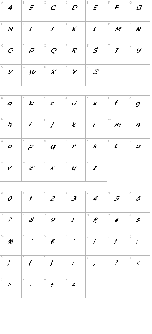 fz-wacky-55-italic character map