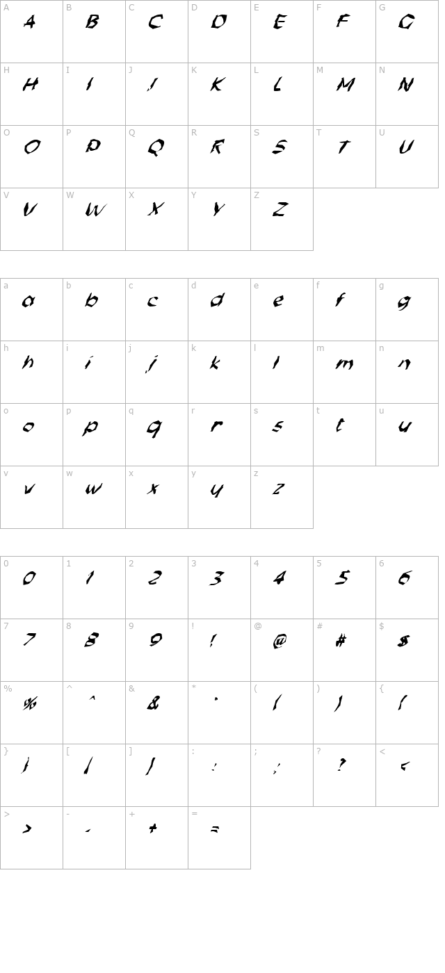 FZ WACKY 56 ITALIC character map