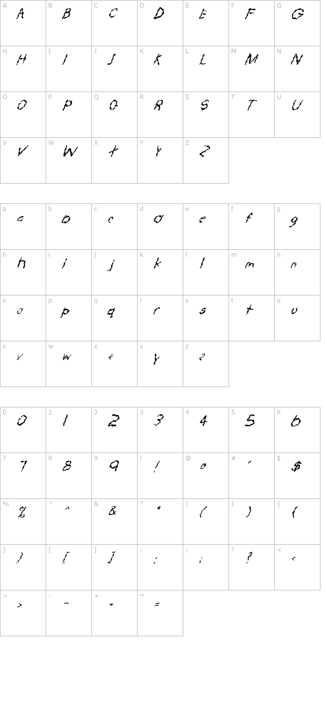 FZ WACKY 57 ITALIC character map