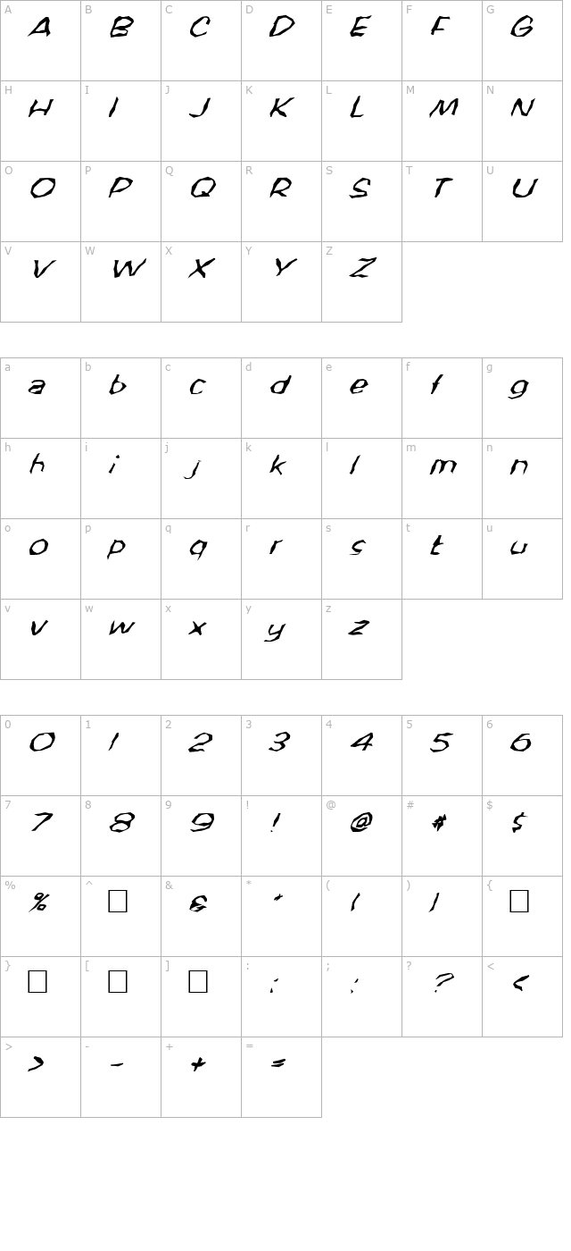 FZ WACKY 59 ITALIC character map