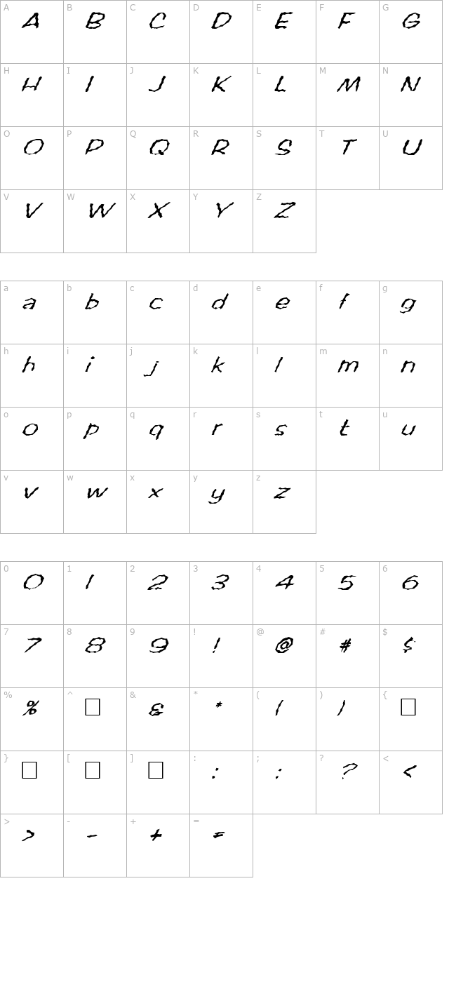 fz-wacky-60-italic character map