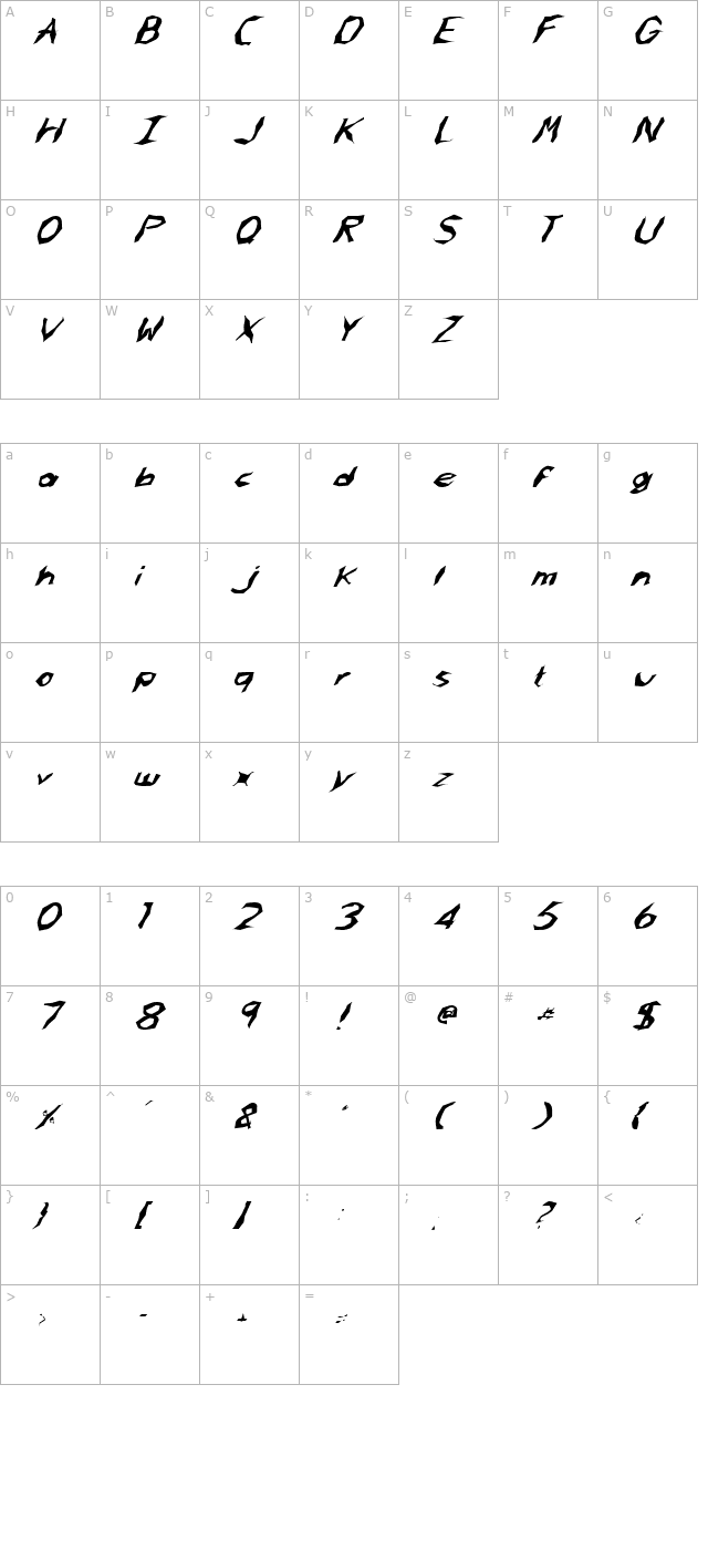 FZ WACKY 61 ITALIC character map