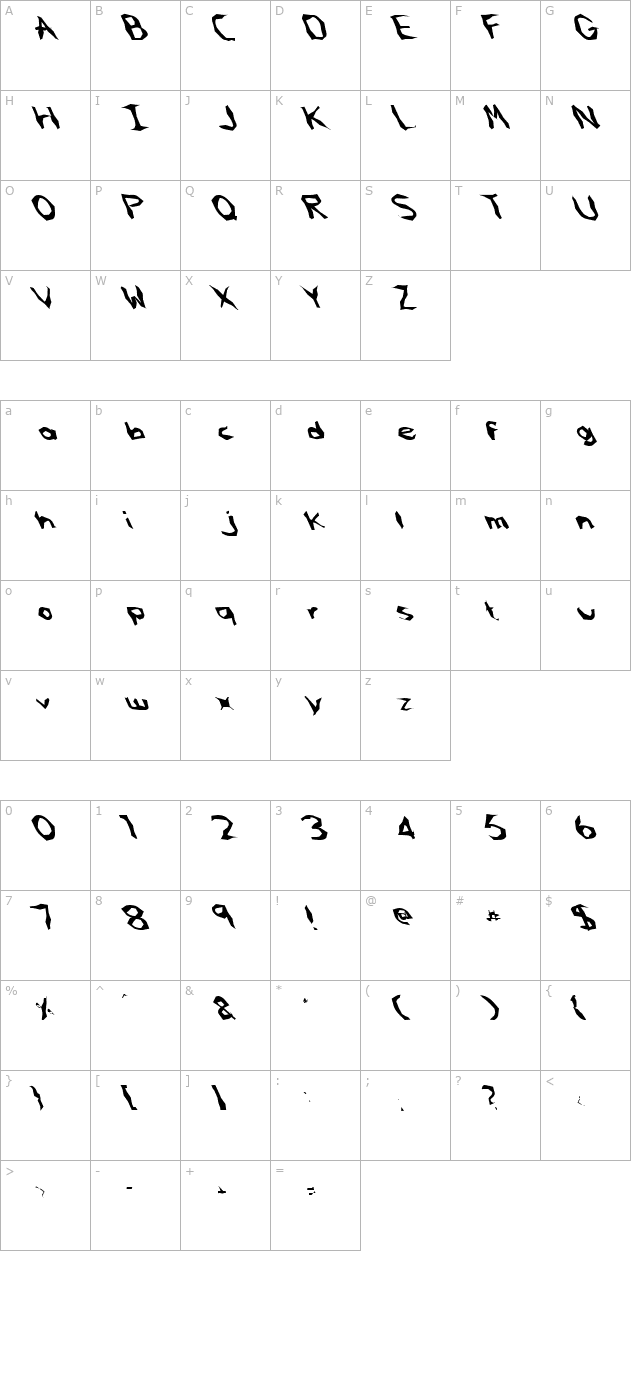 FZ WACKY 61 LEFTY character map