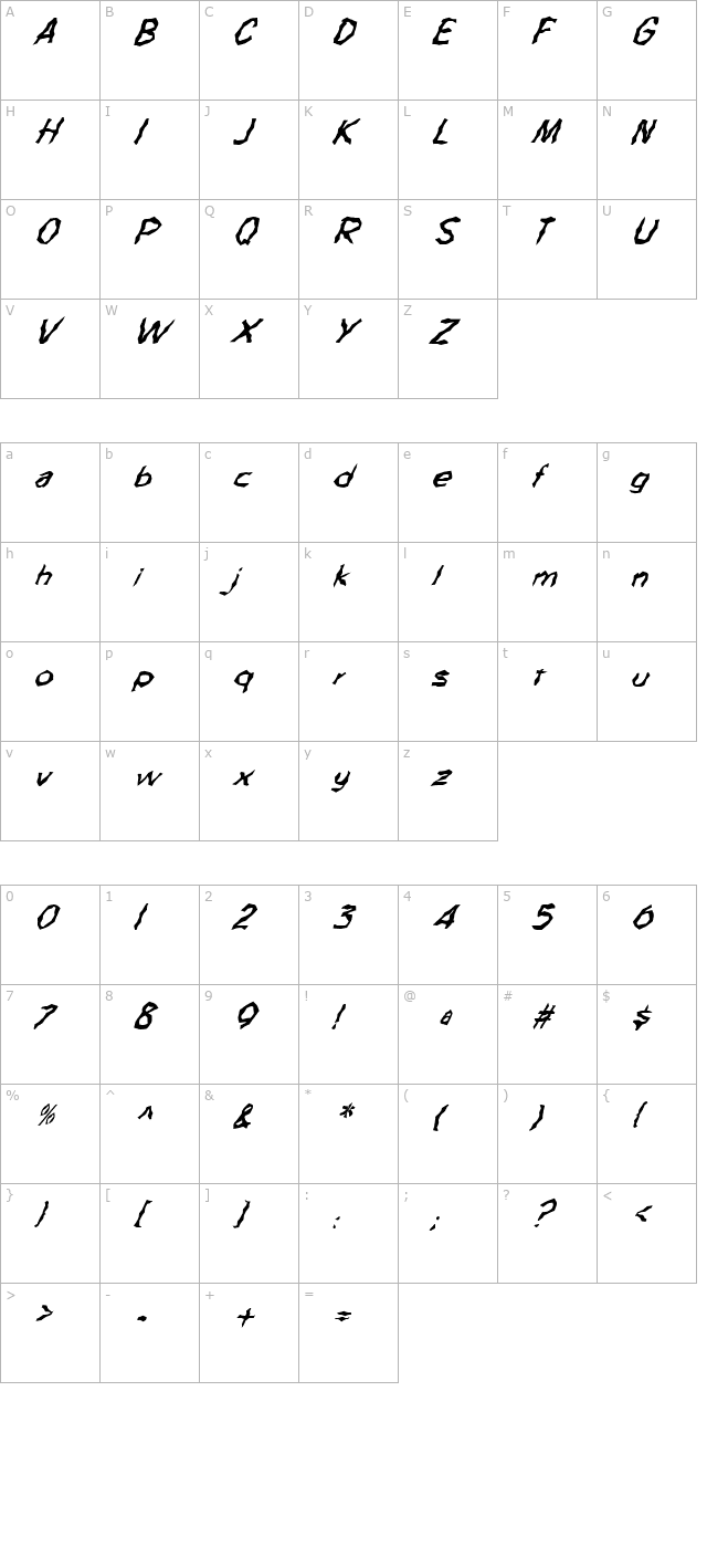 FZ WACKY 63 ITALIC character map