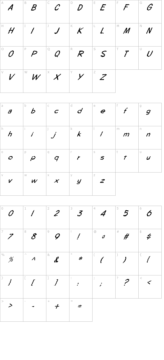 FZ WACKY 64 ITALIC character map