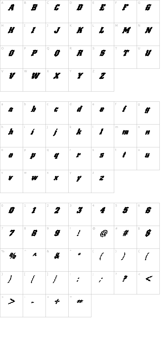 FZ WACKY 67 ITALIC character map