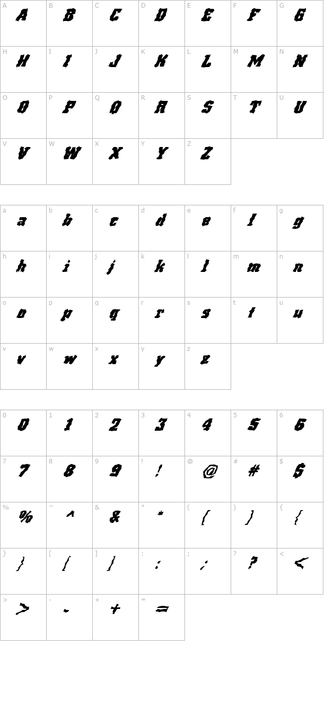 FZ WACKY 68 ITALIC character map