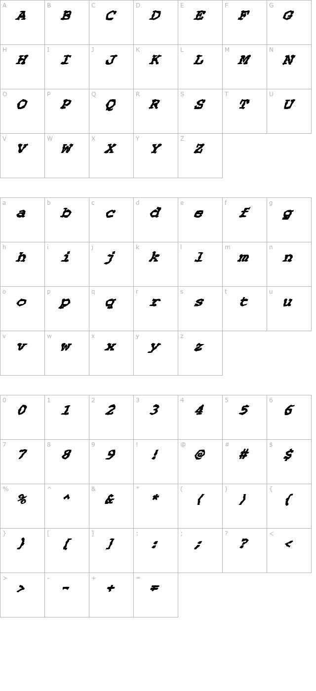 FZ WACKY 69 ITALIC character map