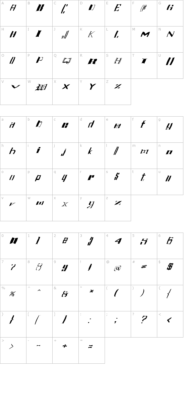 fz-warped-16-italic character map