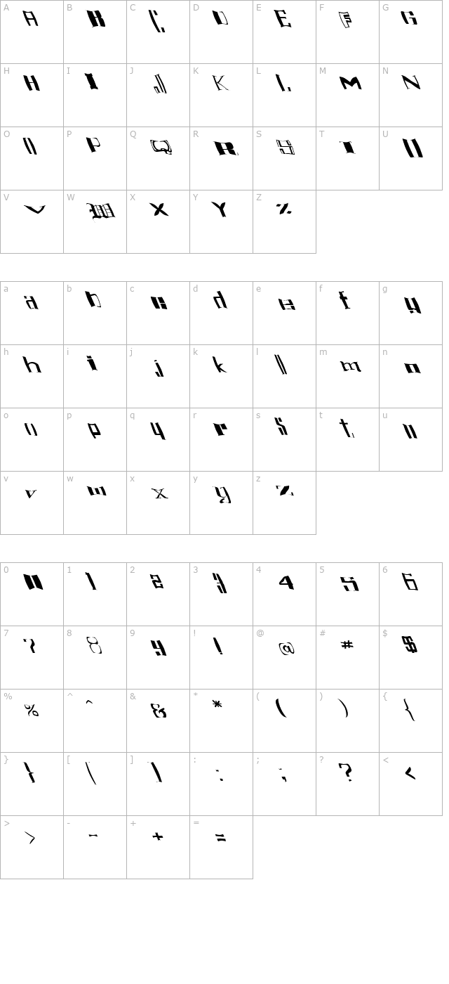 FZ WARPED 16 LEFTY character map