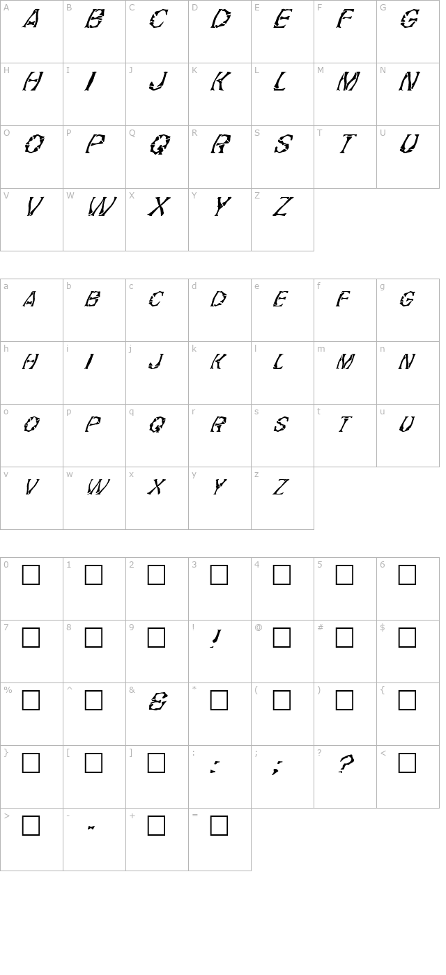 FZ WARPED 21 ITALIC character map