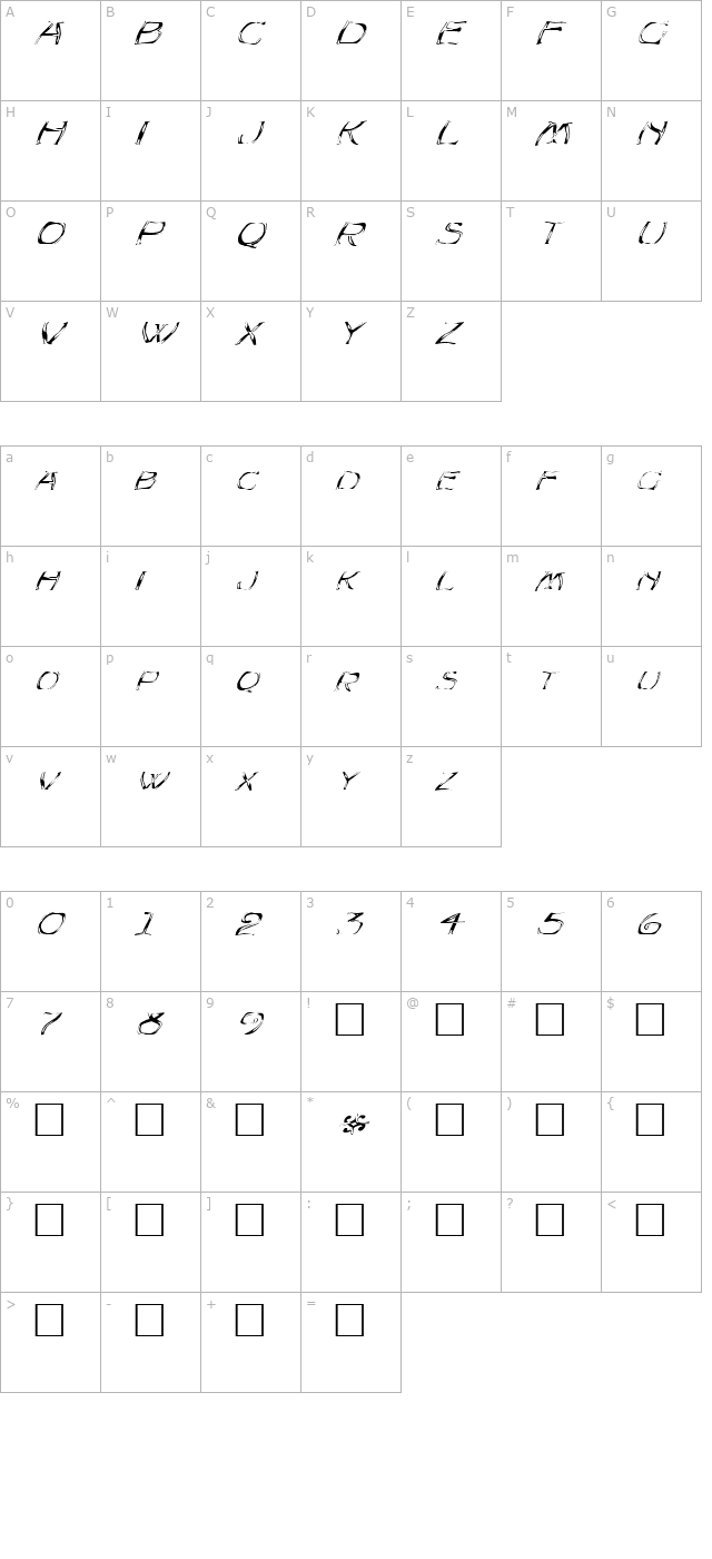 FZ WARPED 23 ITALIC character map