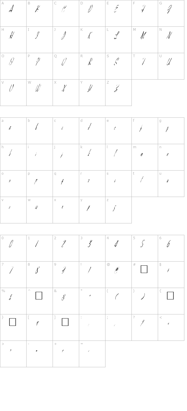 FZ WARPED 28 ITALIC character map