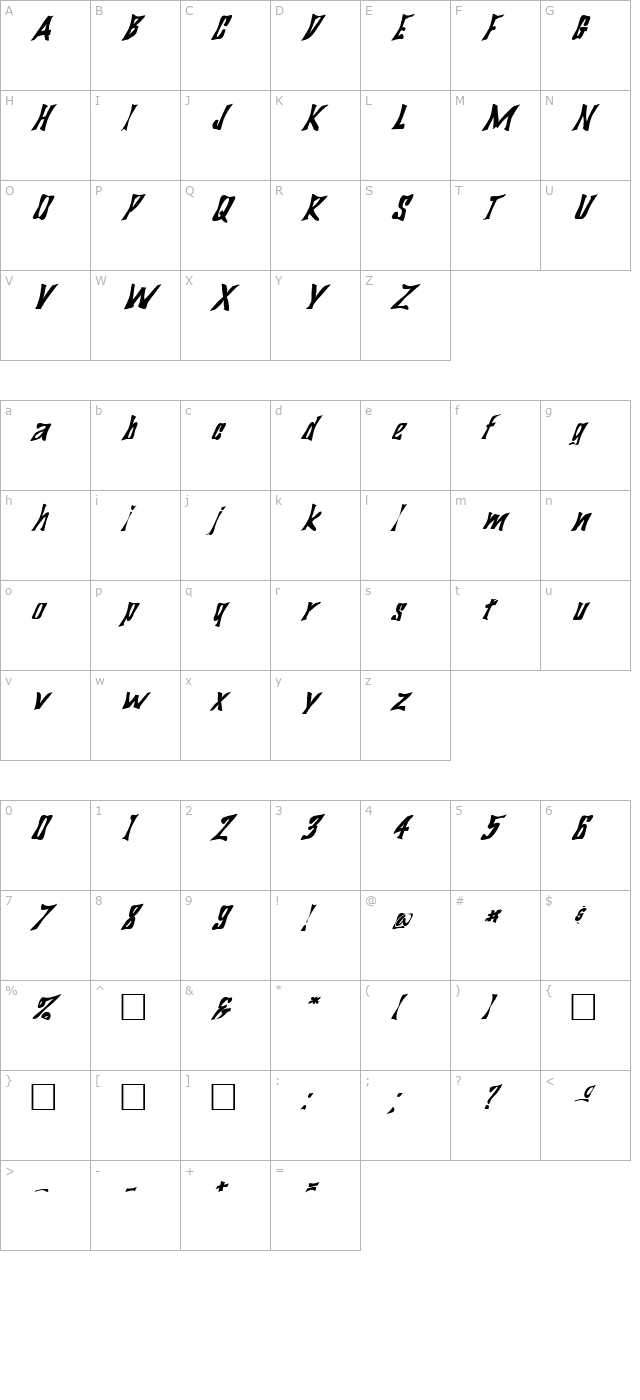 fz-warped-29-italic character map