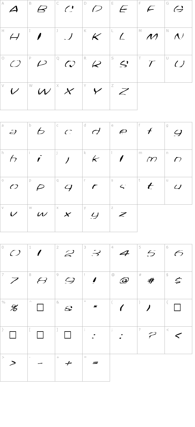 fz-warped-33-italic character map