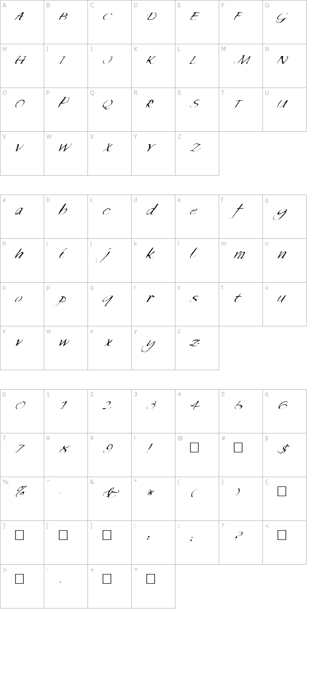 FZ WARPED 35 ITALIC character map