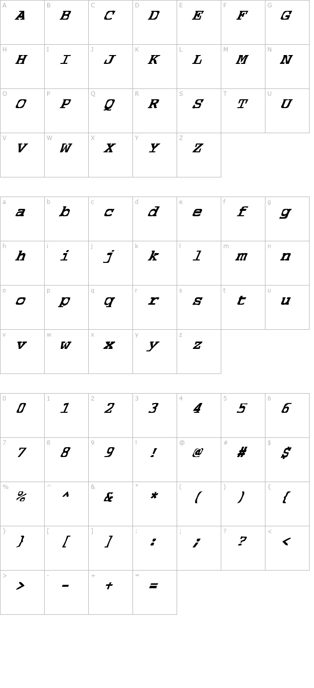 fz-warped-39-italic character map