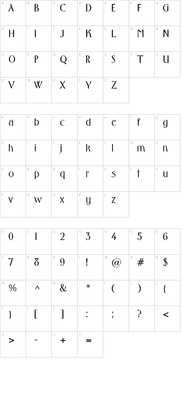 Gabriel Bold character map