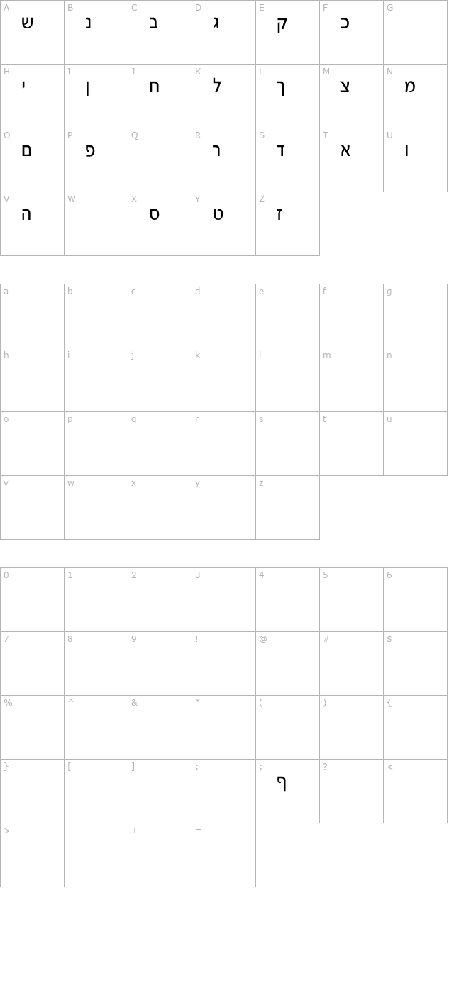 Gad Thin Normal character map