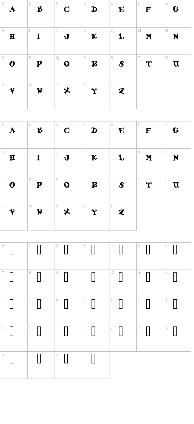 Gadzoox Bold character map