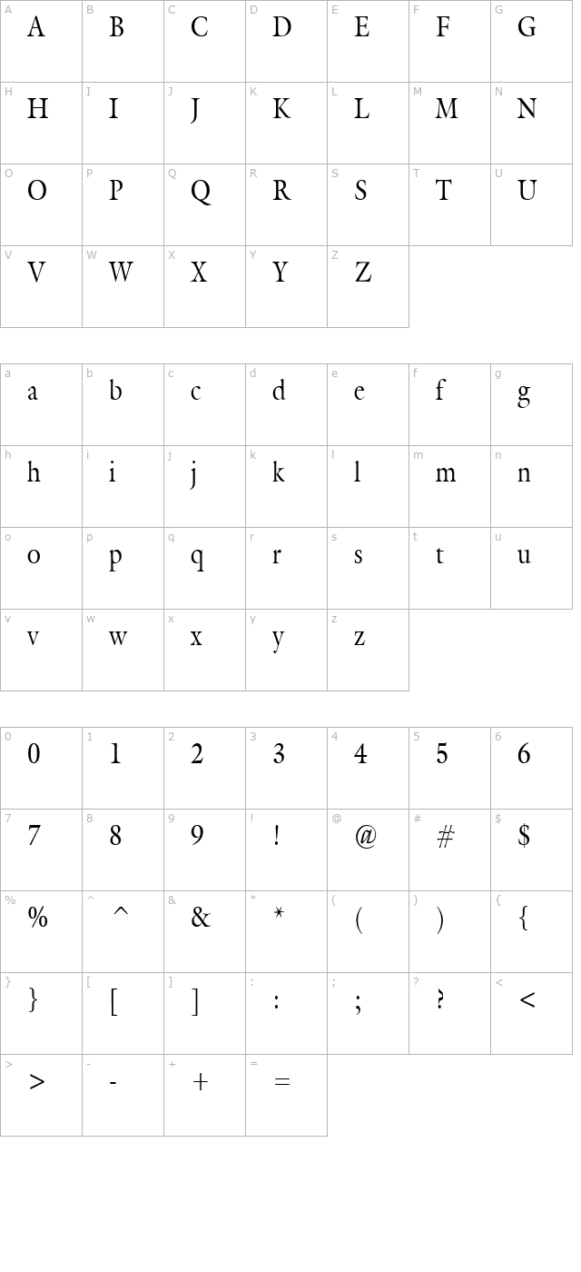 galant-condensed-normal character map