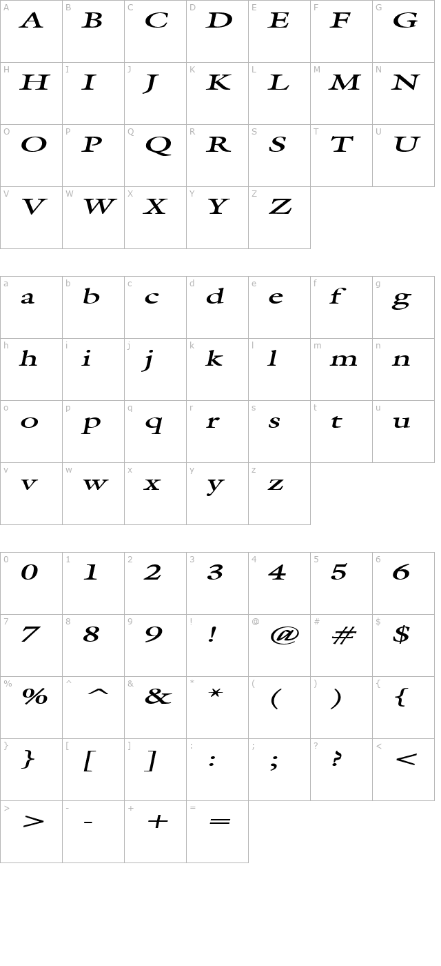 Galant Extended BoldItalic character map