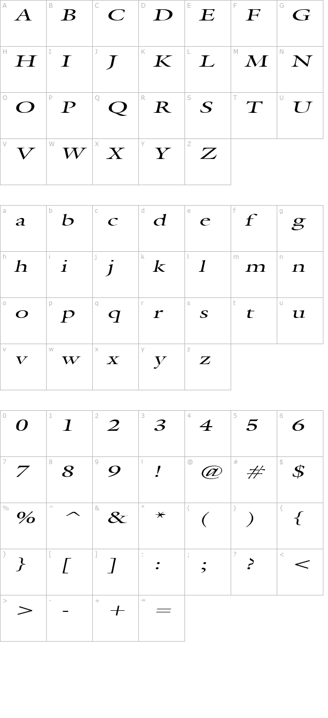 Galant Extended Italic character map