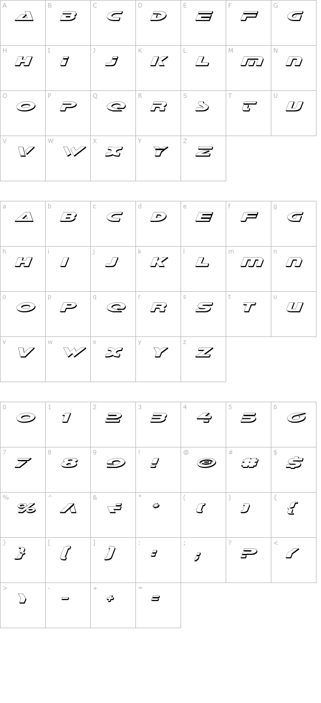 Galant Shadow Italic character map