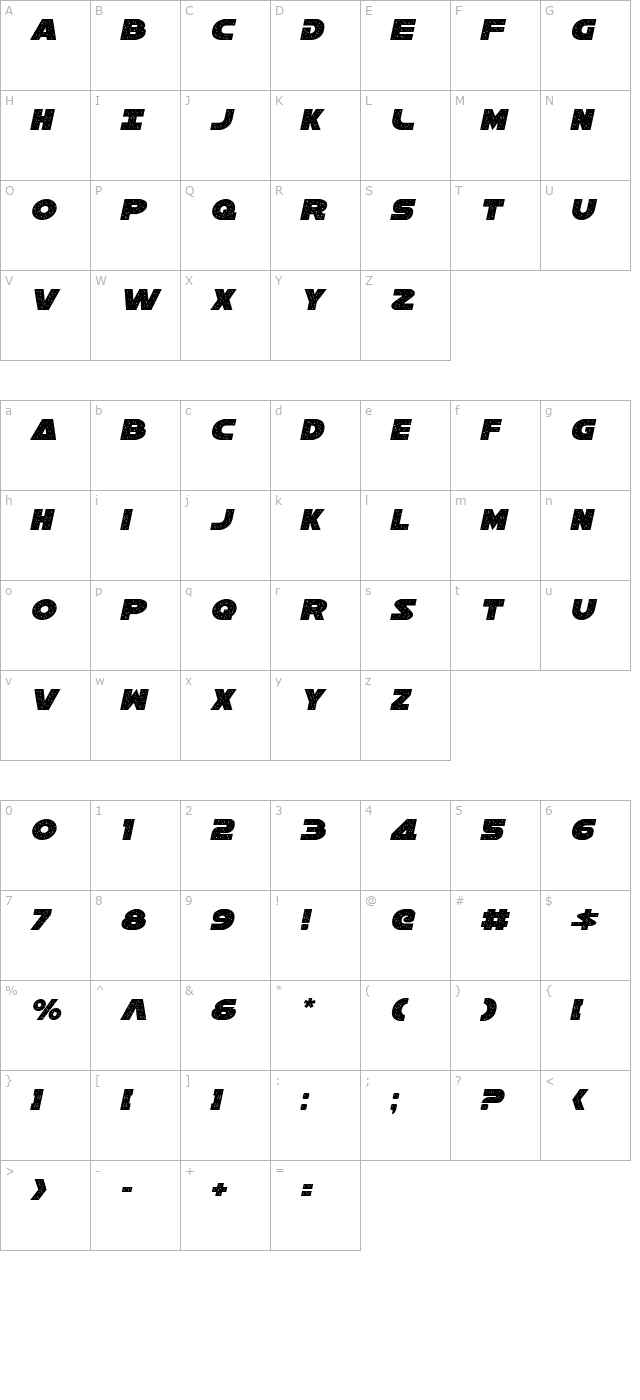 Galaxy 1 Condensed Italic character map