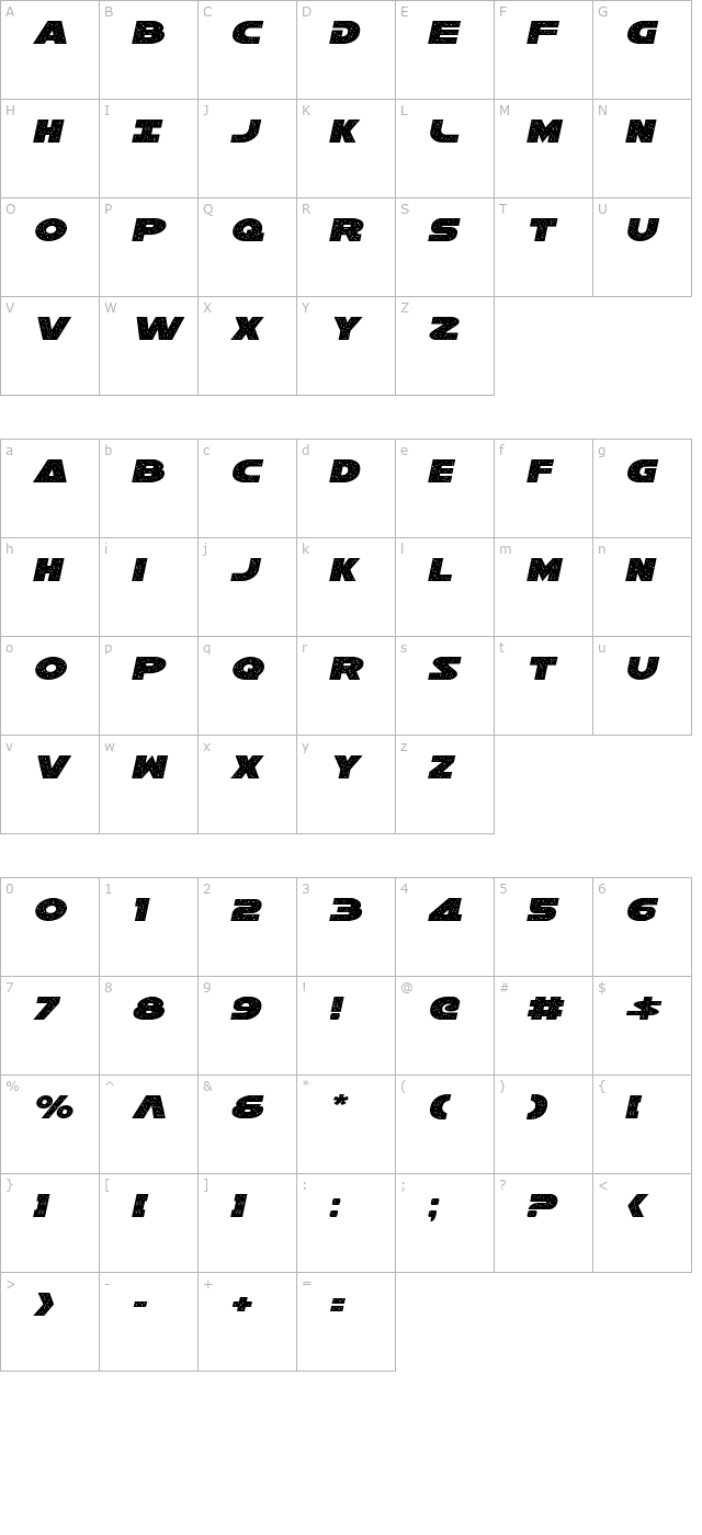 Galaxy 1 Italic character map