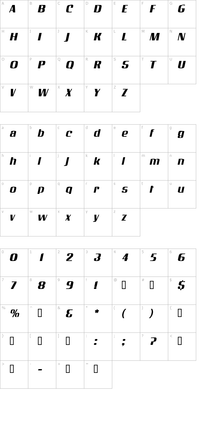 Galaxy BoldOblique character map