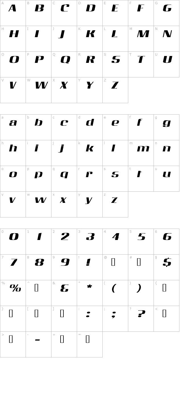 GalaxyExtended Oblique character map