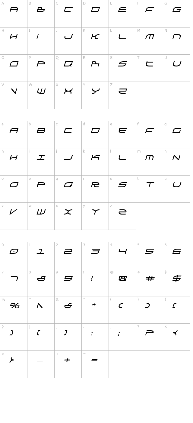 galga-bold-italic character map