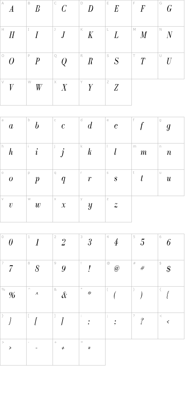 GalileoFLF-Italic character map