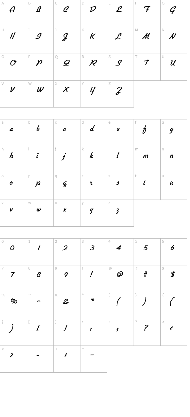 Gallante Regular character map