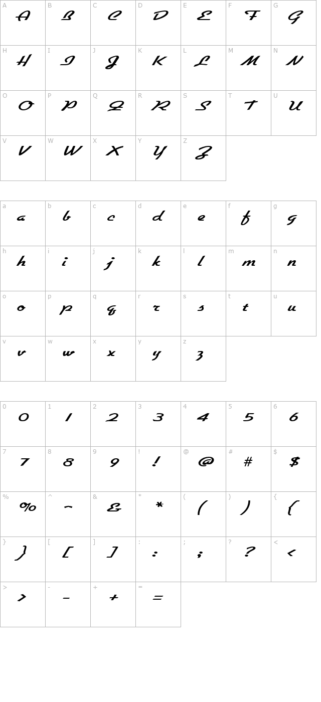 GallanteWide Regular character map