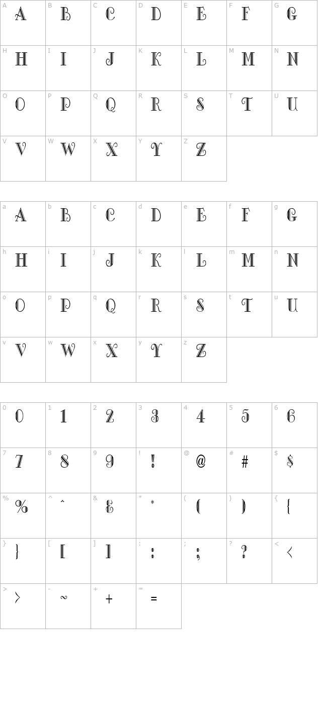 Gallery Condensed Normal character map