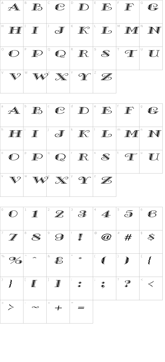 Gallery Wide Italic character map