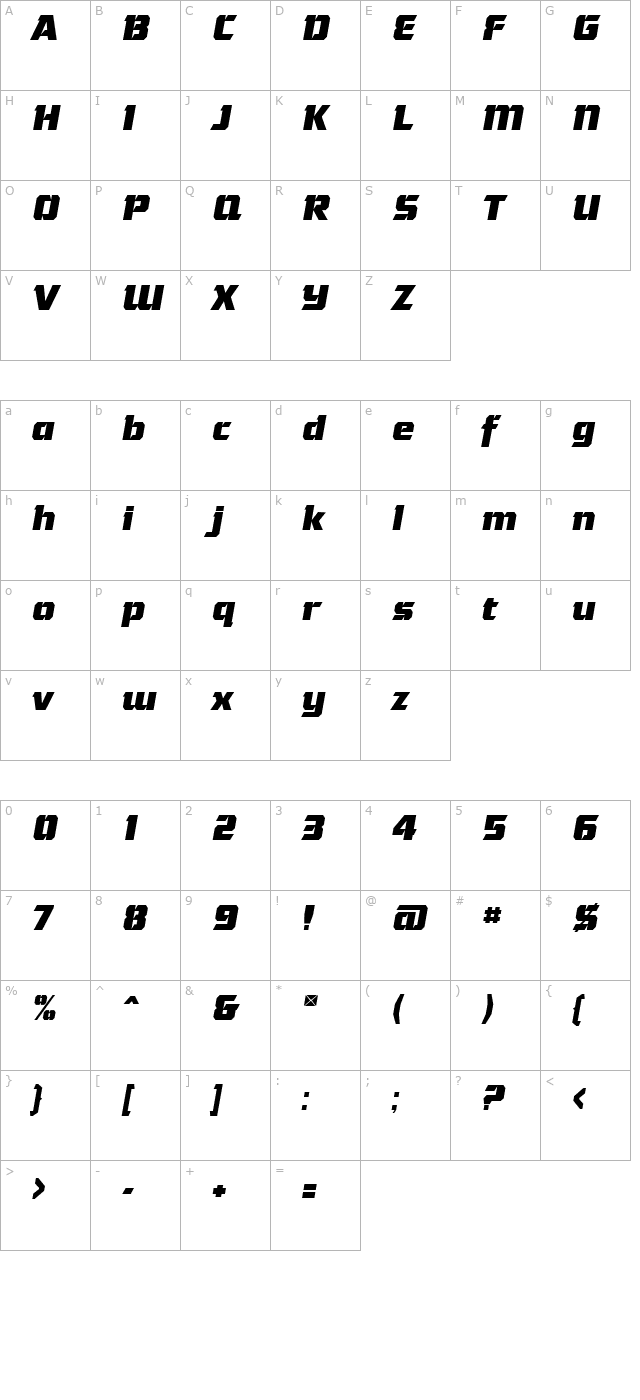 Gamer Bold Italic character map