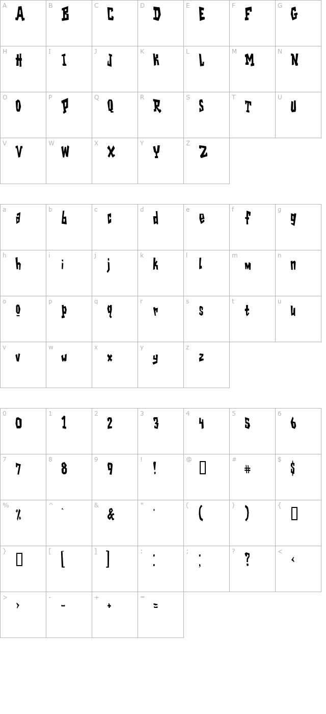 garageshockcondensed character map