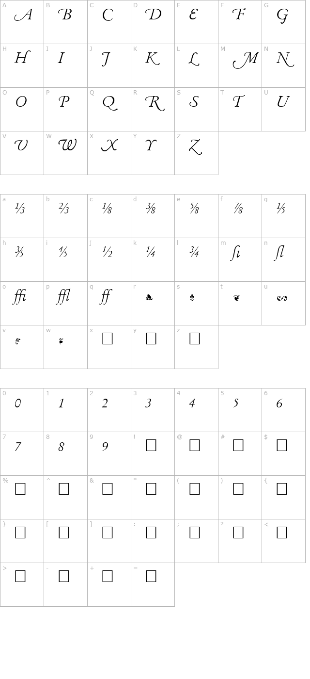 Garamand Classic Extras Light Italic character map