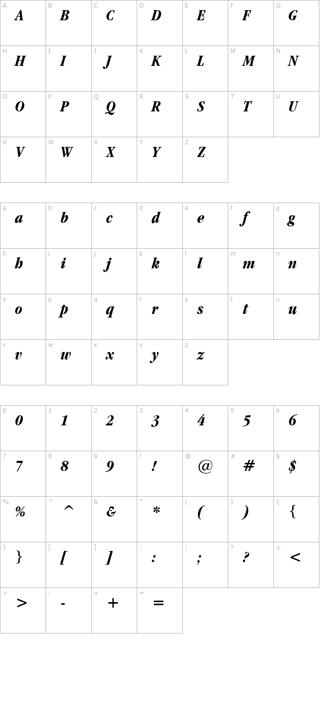 garamand-condensed-bold-italic character map