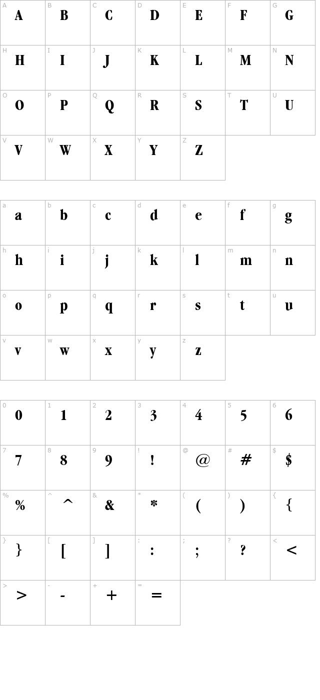 Garamand Condensed Bold character map