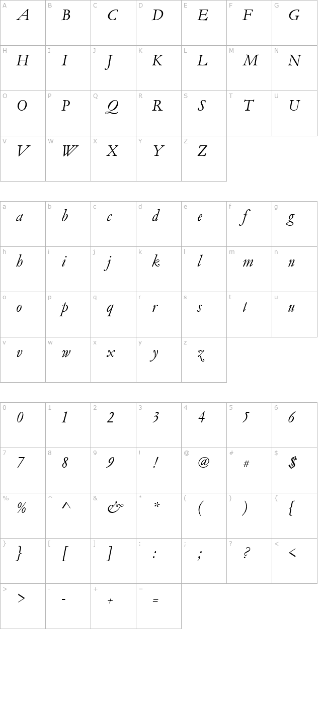 Garamond_Becker_No5_Italic character map