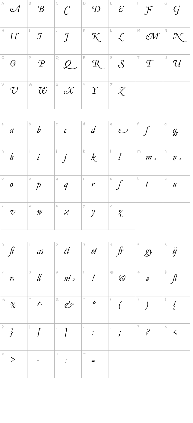 garamond-becker-no5-swash-italic character map